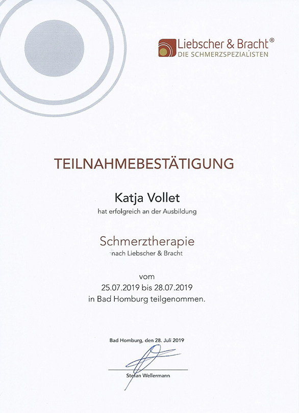Zertifikat Liebscher & Bracht Schmerztherapie